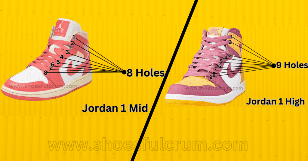 Jordan 1 Mid vs Jordan 1 High lace holes
