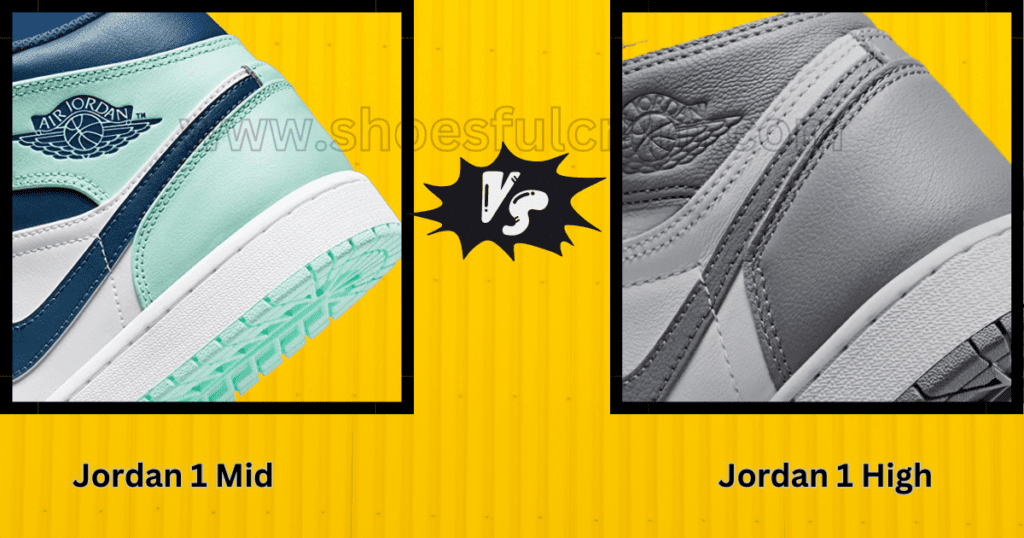 logo positioning  of Jordan 1 Mid vs Jordan 1 High
